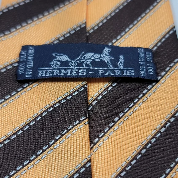 👔👔👔Hermes Original Fili Regimental Stripe Silk Tie - 100% Pure Silk - Picture 5 of 6